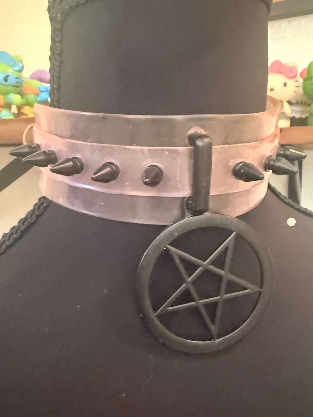 Killstar Pink Spike Choker with Black Pentagram Pendant